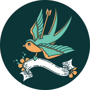 bir kırlangıç sancağına sahip dövme biçimi simgesi Bir insan tarafından çizilmiş ok ile delinmiş