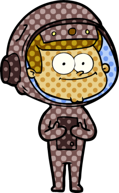 Bir insan tarafından çizilmiş mutlu astronot çizgi filmi.