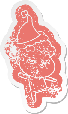 Bir insan tarafından çizilmiş Noel Baba şapkası giyen kızgın bir adamın garip bir karikatürü.