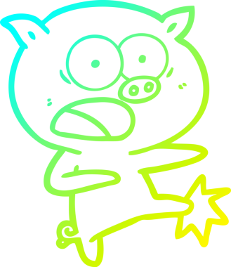 Bir insan tarafından çizilmiş, bağıran ve tekmelenen çizgi film domuzu çizimi.