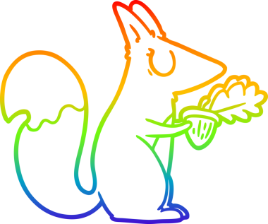 Gökkuşağı gradyan çizgi çizimi bir insan tarafından çizilmiş bir sincap