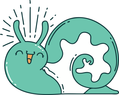 Bir insan tarafından çizilmiş geleneksel dövme stili mutlu bir salyangoz çizimi