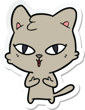 Bir insan tarafından çizilmiş çizgi film kedisinin çıkartması.