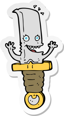 Bir insan tarafından çizilmiş çılgın bir bıçak karakterinin çıkartması.