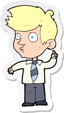 Bir insan tarafından çizilmiş sorular soran bir çizgi film çocuğunun çıkartması.