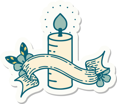 Bir insanın çizdiği mum sancağıyla dövme stili çıkartması.