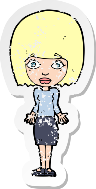 Bir insan tarafından çizilmiş omuzlarını silken karikatürlü bir kadının gerilmiş çıkartması.