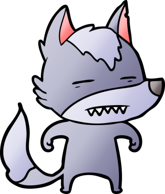 Bir insan tarafından çizilen dişleri gösteren bir kurt çizgi filmi.