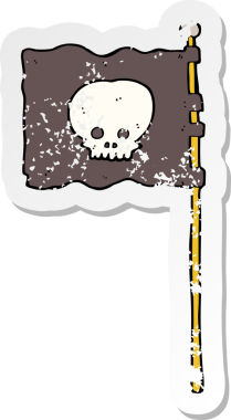 Bir insan tarafından çizilmiş korsan bayrağı sallayan bir karikatürün gerilimli çıkartması.