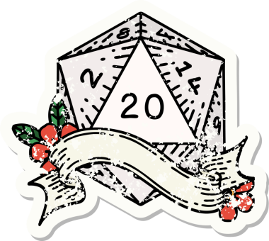 Bir insan tarafından çizilmiş 20 D20 zarının grunge çıkartması.