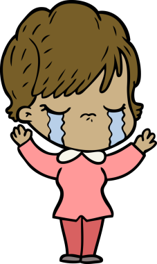 Bir insan tarafından çizilmiş ağlayan çizgi film kadını.