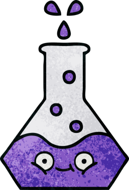 Bir insan tarafından çizilmiş bir bilim şişesinin retro grunge desen karikatürü.