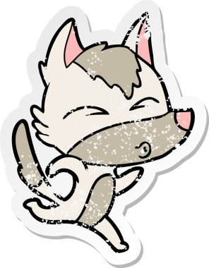 Bir insan tarafından çizilmiş bir kurt çizgi filminin sıkıntılı çıkartması.