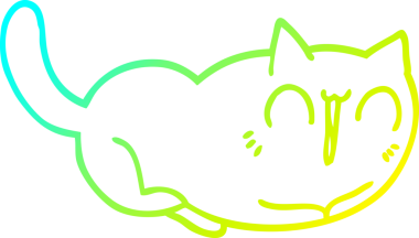 Bir insan tarafından çizilmiş mutlu çizgi film kedisinin soğuk gradyan çizgisi.