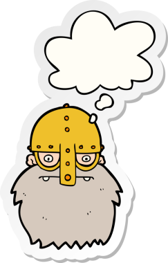 insan tarafından çizilmiş bir çıkartma gibi düşünce baloncuklu viking yüzü.