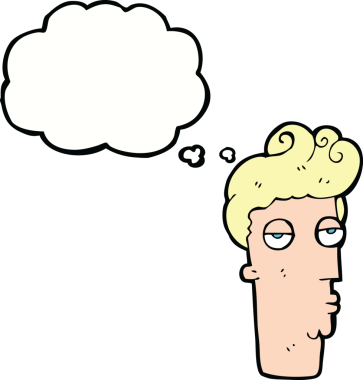 Bir insan tarafından çizilmiş düşünce baloncuğuyla adamın yüzü sıkılmış.