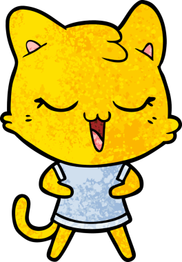 Bir insan tarafından çizilmiş mutlu çizgi film kedisi.