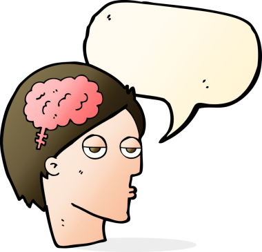 Bir insan tarafından çizilmiş, beyin sembollü çizgi film kafası.