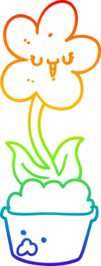 Gökkuşağı gradyan çizgisi. Bir insan tarafından çizilmiş şirin bir karikatür çiçeği.