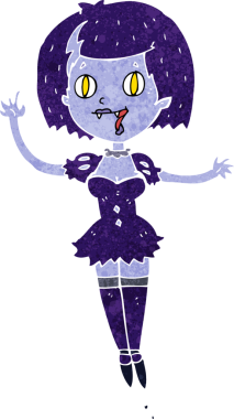 Bir insan tarafından çizilmiş mutlu vampir kız çizgi filmi.