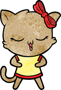 Bir insan tarafından çizilmiş kafasında yay olan çizgi film kedisi.