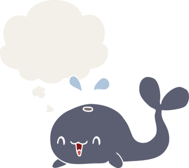 insan tarafından çizilmiş düşünce baloncuklu mutlu balina çizgi filmi.