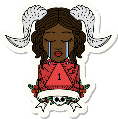 Ağlama etiketi, bir insan tarafından çizilmiş doğal bir D20 zar atışıyla bağlanmış.