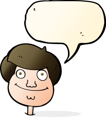 Bir insan tarafından çizilmiş konuşma balonlu mutlu çocuk yüzü.