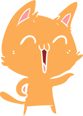 Bir insan tarafından çizilmiş mutlu düz renkli çizgi film kedisi