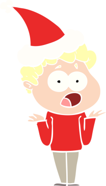 Bir insan tarafından çizilmiş Noel Baba şapkasıyla şaşkınlıkla nefes nefese kalan bir adamın el çizimi.