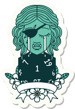 Ağlayan bir Ork haydut karakterinin çıkartması. Bir insan tarafından çizilmiş doğal bir rulo.