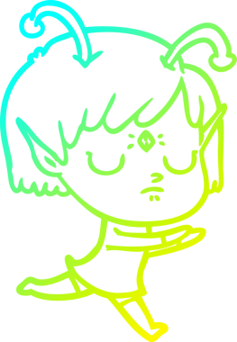 Bir insan tarafından çizilmiş bir uzaylı kız çizgi filmi.