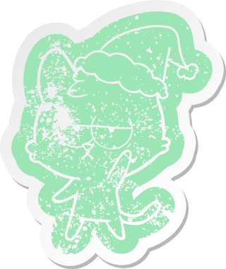 Sıkılmış karikatür. Bir insan tarafından çizilmiş Noel Baba şapkası takan bir kedinin sıkıntılı çıkartması.