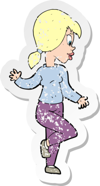 Bir insan tarafından çizilmiş bir karikatür kadının gerilmiş çıkartması.