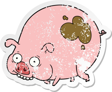 Bir insan tarafından çizilmiş çamurlu bir çizgi film çıkartması.