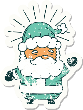 Bir insan tarafından çizilmiş eski bir dövme stili Noel Baba karakterinin eski çıkartması.