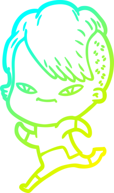 Hipster saç kesimi bir insan tarafından çizilmiş hoş bir çizgi film kızı çizimi.