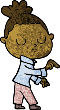 Bir insan tarafından çizilmiş sakin bir kadın çizgi filmi.