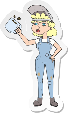 Bir insan tarafından çizilmiş eşofmanlı bir kadının çıkartması.