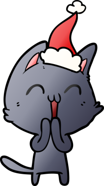 Bir insan tarafından çizilmiş Noel Baba şapkası takan bir kedinin gradyan çizimi.