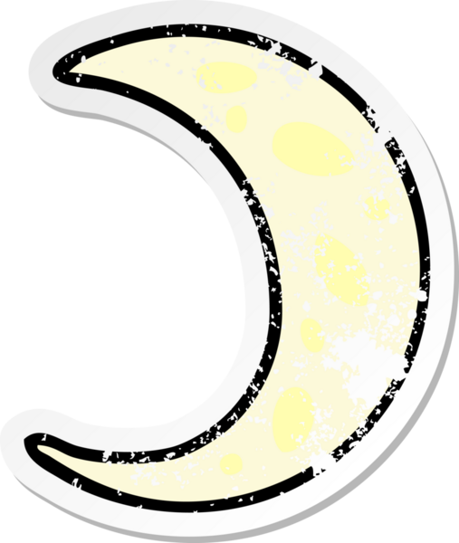 Bir insan tarafından çizilmiş hilal şeklindeki bir ayın çizilmiş karikatürü.