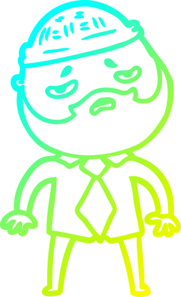 Bir insan tarafından çizilmiş sakallı, endişeli bir çizgi film çizimi.