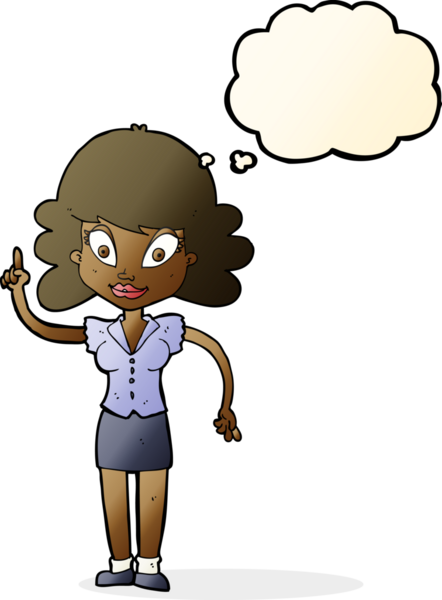 Bir insan tarafından çizilmiş düşünce baloncuğu fikri olan mutlu bir kadın.