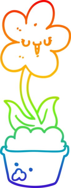 Gökkuşağı gradyan çizgisi. Bir insan tarafından çizilmiş şirin bir karikatür çiçeği.