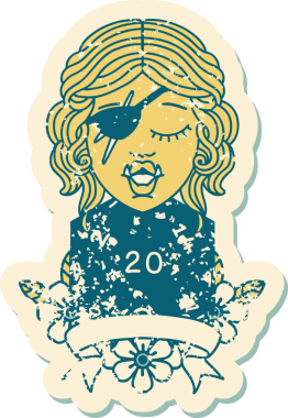 Retro Dövme Biçimi Bir insan tarafından çizilmiş 20 zarlı yarı ork düzenbaz karakter