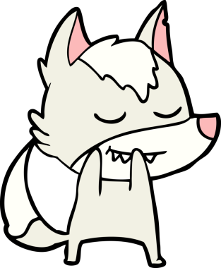 Bir insan tarafından çizilmiş gülen bir kurt.