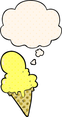 Bir insan tarafından çizilmiş, düşünce baloncuklu karikatür dondurması.