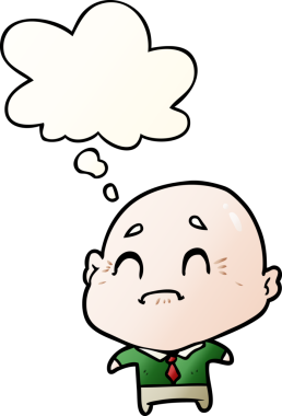 Düşünce baloncuğu olan yaşlı bir çizgi film karakteri insan tarafından çizilmiş.