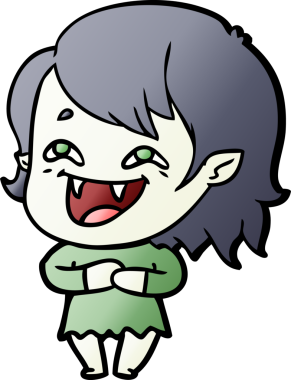 Bir insan tarafından çizilmiş gülen vampir kız çizgi filmi.