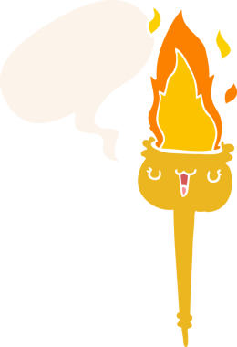 bir insan tarafından çizilmiş, konuşma baloncuklu yanan çizgi film meşalesi.